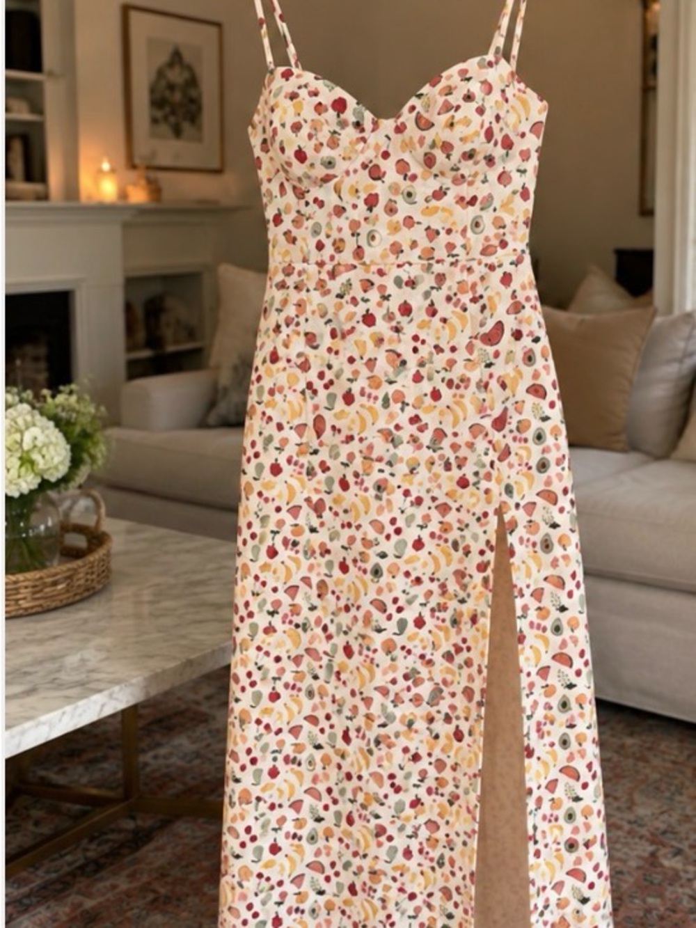 Reformation Nebraska Linen Dress in “Supermarket Sweep” print